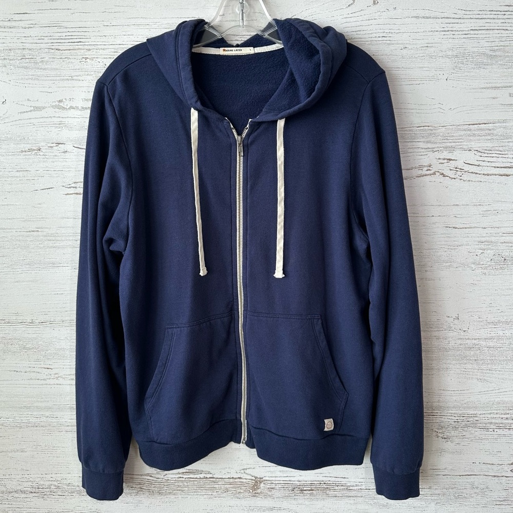 MARINE LAYER Afternoon Full Zip Hoodie Women’s Large Navy Sweatshirt - Picture 3 of 10